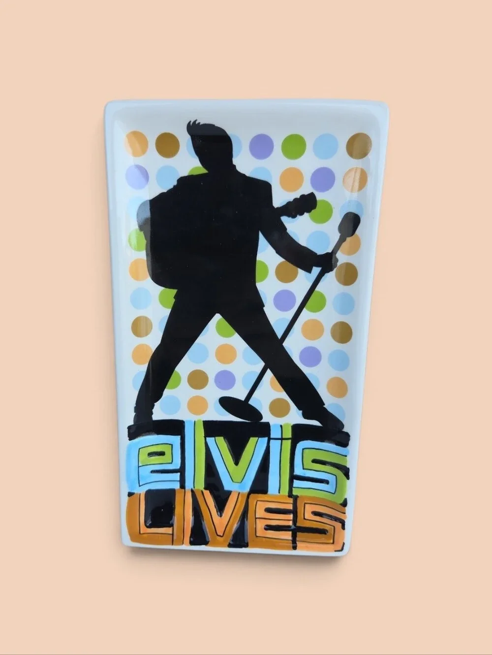 ELVIS LIVES Catch-all Jewelry Trinket Plate Dish, 8.25x4 Inches, Shadow Singing